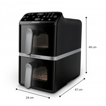 Philips Ovi Stacked Dual Basket 4000 fritieris 9L 2700W melns & sudraba NA461/00
