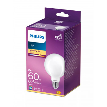 Philips LED Classic 60W G93 E27 silti balta matēta ne-dimmējama globusa spuldze