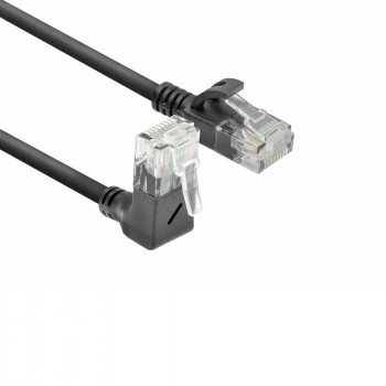 ACT DC4901 1m CAT6A U/UTP LSZH Slimline tīkla kabelis, melns, RJ45 90° uz augšu uz taisnu