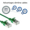 ACT Green 10 m LSZH S/FTP CAT6A Slimline komutacinis kabelis be užkabinimo su RJ45 savienotājiem (DB7710)