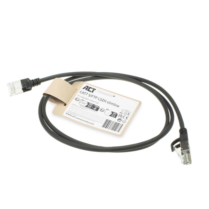 ACT 1,5 m LSZH S/FTP CAT7 slimais savienojuma kabelis, ar aizsargātu fiksatoru, melns (DF7951)