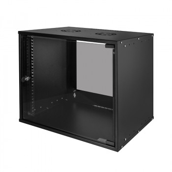 LogiLink 19 collu sienas skapis ECO 9U, 550mm dziļums, stikla durvis, melns RAL 9005, salikts W09C55B