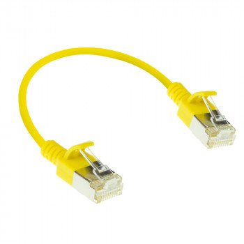 ACT DC7830 dzeltenais 0,15m LSZH U/FTP CAT6A datu centra slimline savienojuma kabelis ar snagless RJ45