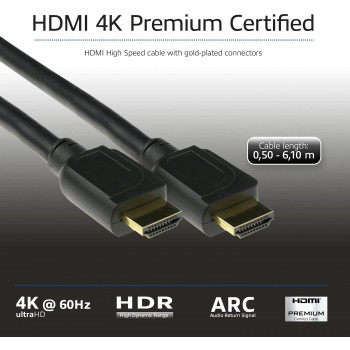 ACT AK3947 HDMI kabelis 6,1m 4K 60Hz HDR ARC 18Gbps melns