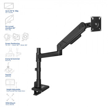 ACT Monitor Arm 45 collu Office Solid Pro gāzes atsperes statīvs ar stabu 1 monitoram (AC8329)