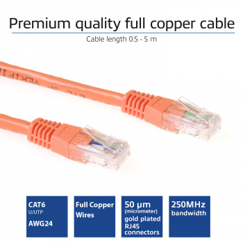 ACT IB1515 CAT6 U/UTP tīkla kabelis, RJ45, oranžs, 15 m