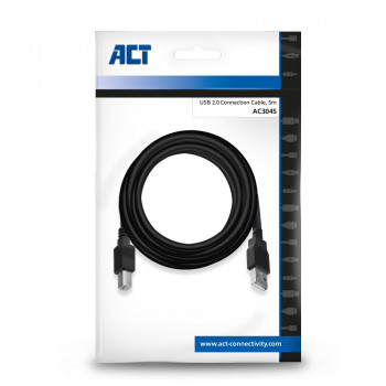 ACT AC3045 USB 2.0 kabelis, USB-A male uz USB-B male, 5 m, melns