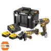 DeWALT DCK2080P2T-QW kombinētais bezvadu instrumentu komplekts — 18V Li-Ion 5Ah (2x), DCG405 slīpmašīna, urbjmašīna/skrūvgriezis, M14 slīpēšanas disks, transportēšanas kaste