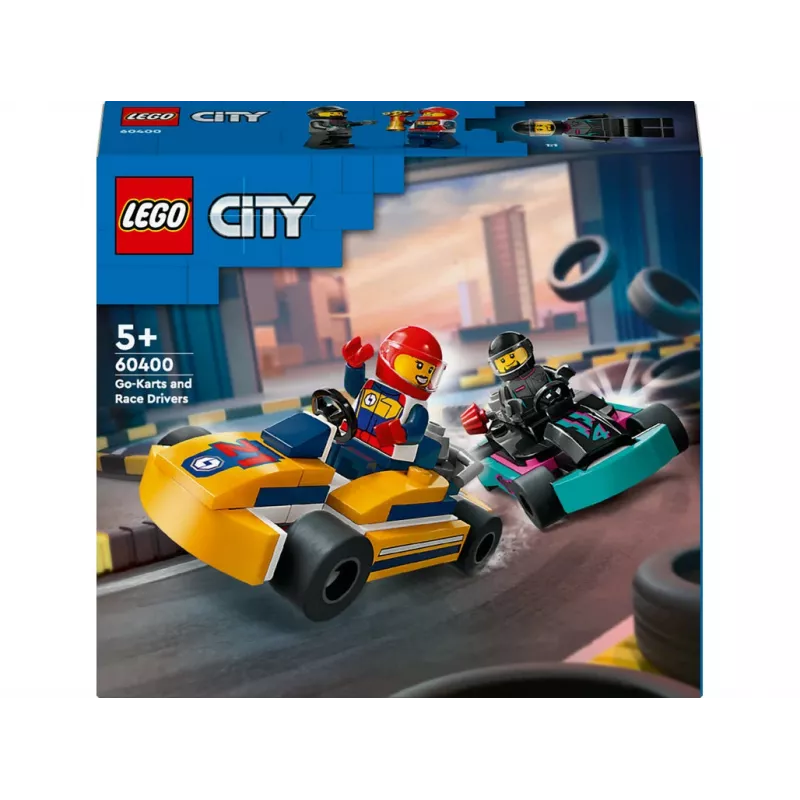 Konstruktors LEGO 60400 City Gokarti ar braucējiem – rotaļu komplekts ar minifigūrām un transportlīdzekļiem
