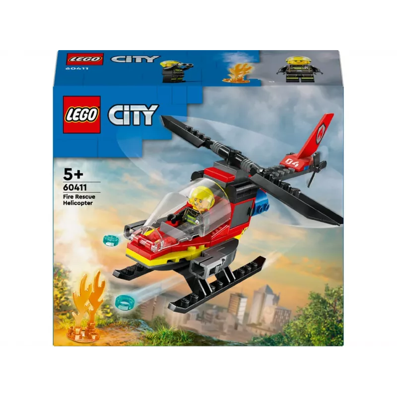 LEGO City Ugunsdzēsēju helikopters 60411 konstruktors, 85 detaļas, rotējoši rotori, 1 minifigūra, vecums 5+ (220×90×60 mm)