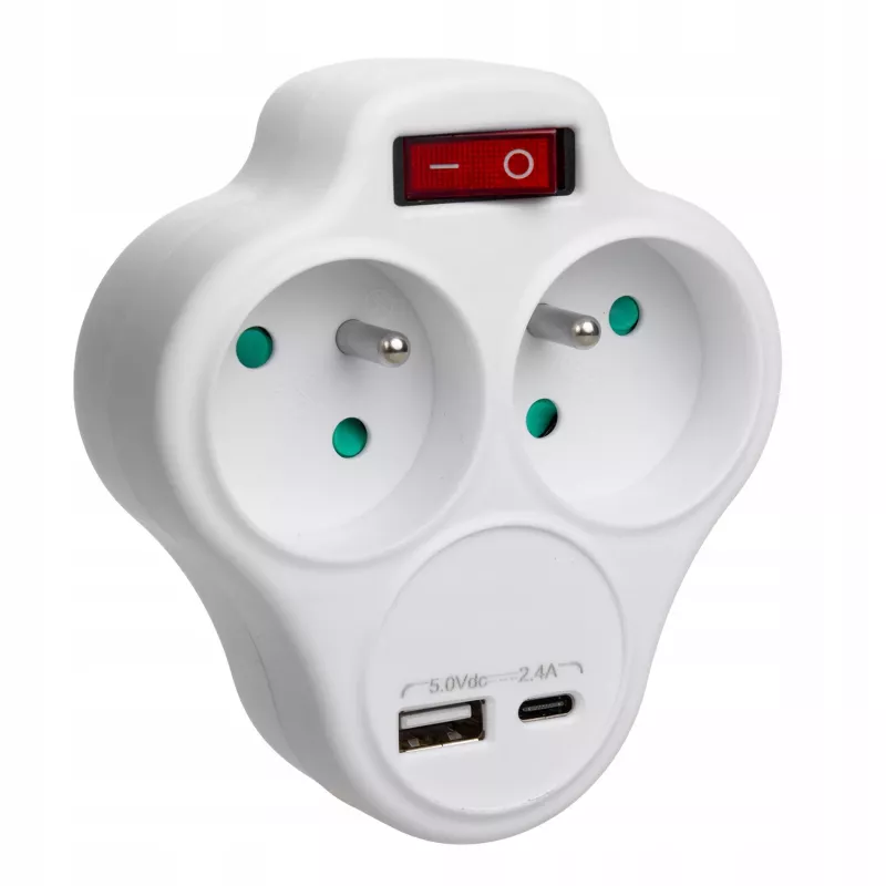 MACLEAN MCE336E Elektriskais dubultkontaktligzdas sadalītājs ar 2 USB portiem, E tips