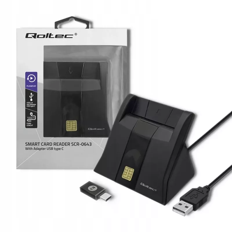 Qoltec 50643 čipa karšu lasītājs, USB 2.0 savienojums
