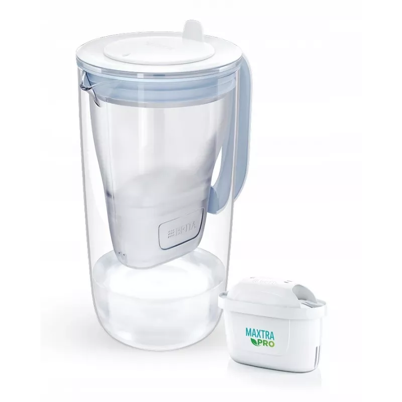 BRITA Glass 1050452 filtrējamā krūze ar 1 MAXTRA PRO Pure Performance filtru, 2,5 l (1,5 l filtrēta ūdens), zila/balta
