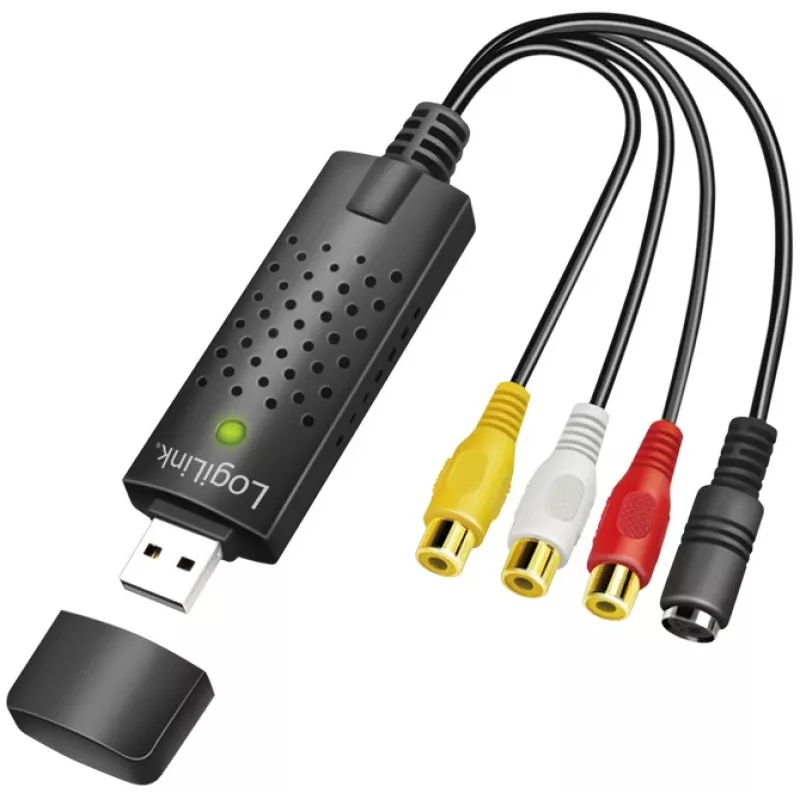 LogiLink USB 2.0 A/V grabber, USB A/M uz 3x RCA + MiniDIN5/F, melns