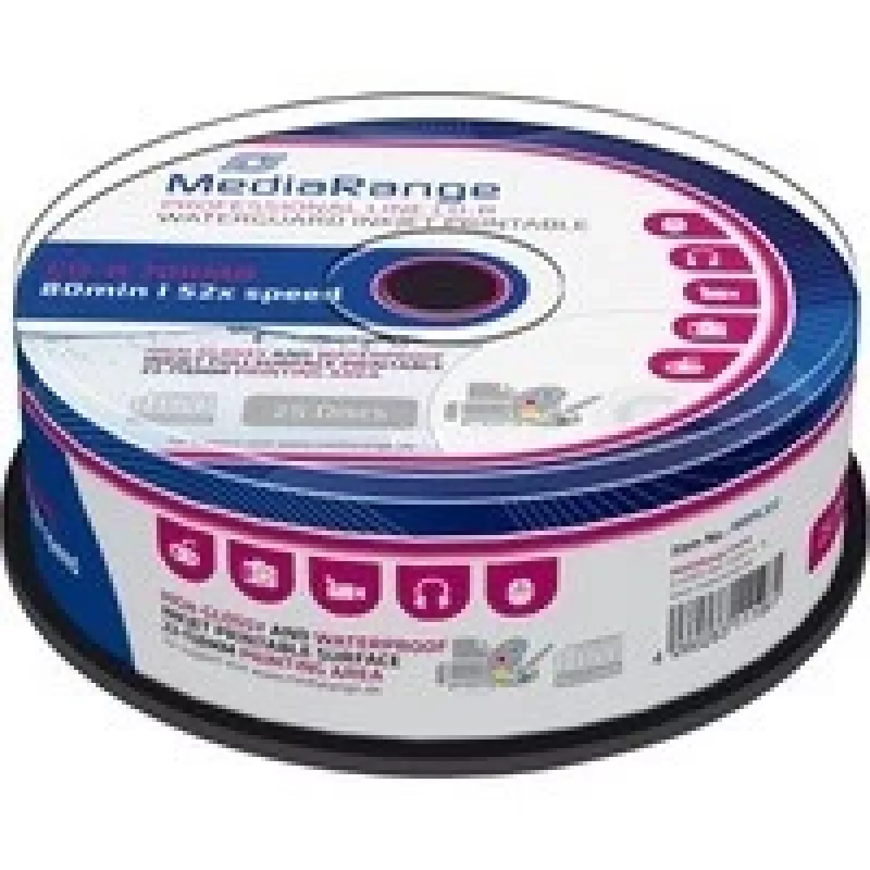 CD-R MediaRange MRPL512 700 MB 52x Inkjet Printable 25 gab. vārpstiņā