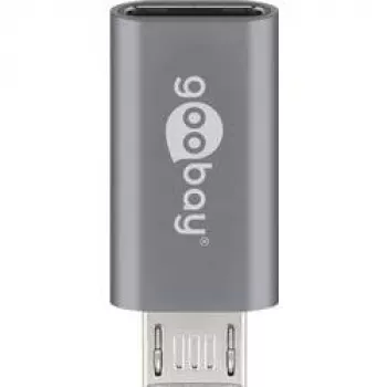 Goobay USB 2.0 Hi-Speed Adapter, Pelēks - USB-C™ Ligzda > USB 2.0 Mikro-Spraudnis (Tips B) (55553)