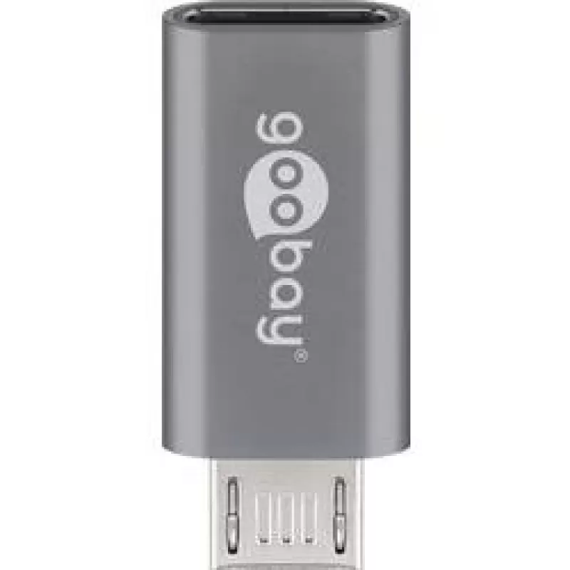 Goobay USB 2.0 Hi-Speed Adapter, Pelēks - USB-C™ Ligzda > USB 2.0 Mikro-Spraudnis (Tips B) (55553)