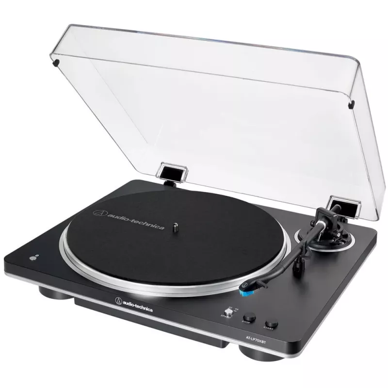 Audio-Technica AT-LP70XBTBS, atskaņotājs melns/sudrabs, iebūvēts fono priekšpastiprinātājs, Bluetooth, pilnībā automātisks, siksnas piedziņa