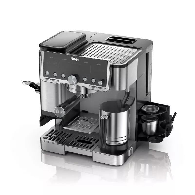 Kafijas automāts Ninja ES701EU — daļēji automātisks, iebūvēta dzirnaviņa, 2 L ūdens tvertne, 1650 W, 25 malšanas pakāpes, piena tvertne, 14 bar sūknis
