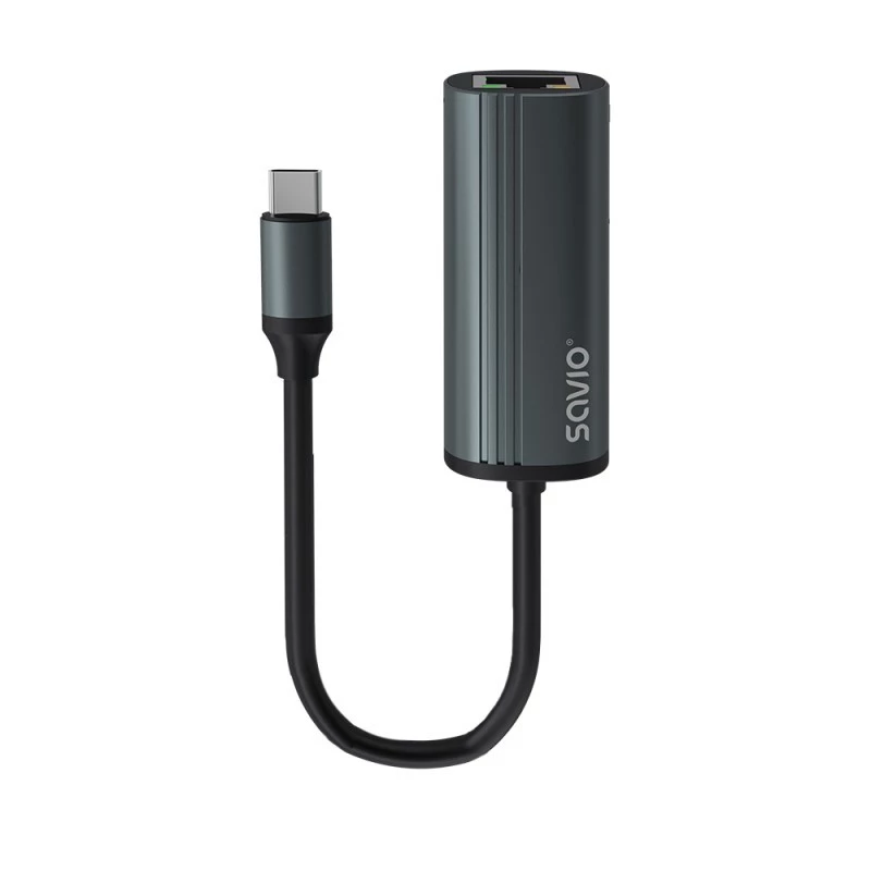 SAVIO AK-56 USB-C 3.1 Gen.1 (vīrietis) uz RJ-45 Gigabit Ethernet (sieviete), 1000 Mbps, pelēks
