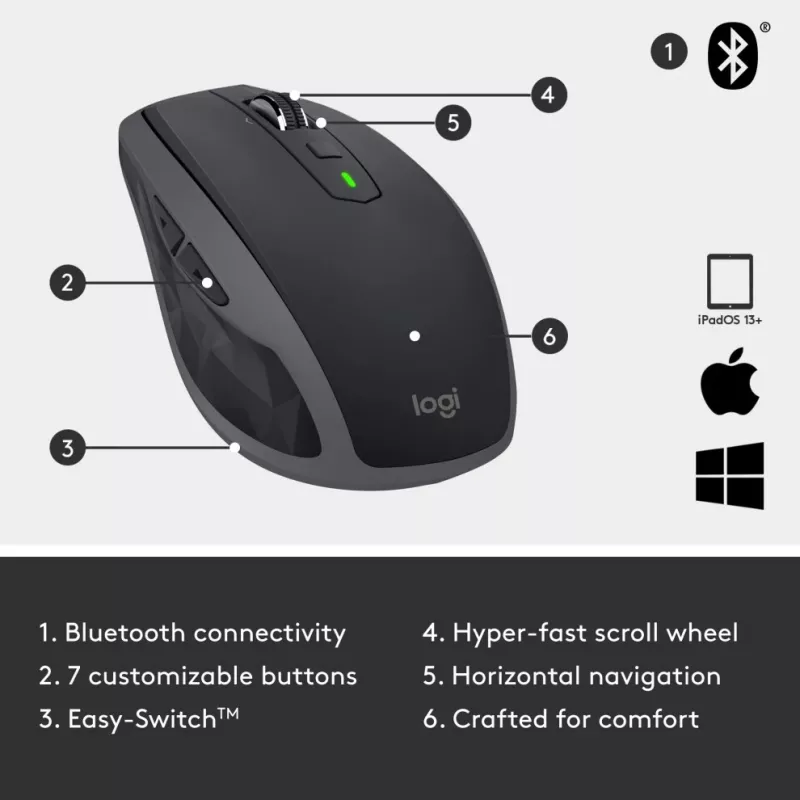Pele Logitech MX Anywhere 2S bezvadu/grafīta - Bluetooth