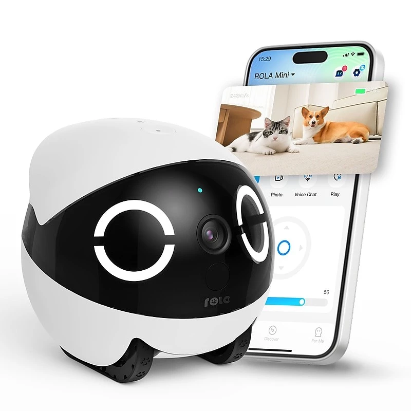 Enabot ROLA Mini robots mājdzīvnieku biedrs ar lāzeru, 5000 mAh, balts/melns