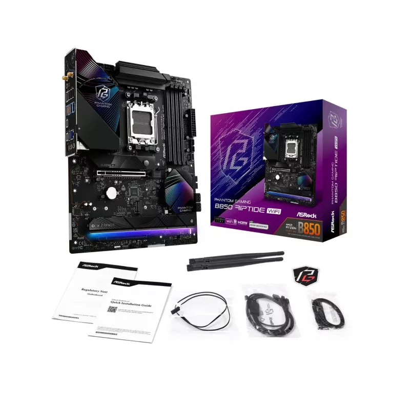 Mātesplate ASRock Phantom Gaming B850 Riptide WiFi — AMD B850, Socket AM5, ATX, DDR5, 4x M.2, Wi‑Fi 7, 2.5Gb LAN