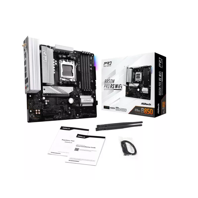 Mātesplate ASRock B850M Pro RS WiFi — AMD B850, Socket AM5, microATX, DDR5, 4 DIMM, 256GB, Wi‑Fi 6E, 2.5Gb LAN, 3x M.2