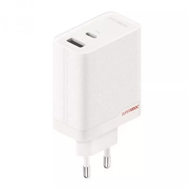 Strāvas adapteris ONEPLUS SUPERVOOC 120W divu portu vadu lādētājs, 120W kopējā jauda, 1x USB-C + 1x USB-A, 100–240V, 145 g, balts