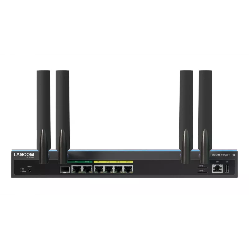 LANCOM 1930EF-5G (EU) 5G maršrutētājs ar Multi-WAN SD-WAN un 4 portu komutatoru, 1 GbE, melnā krāsā