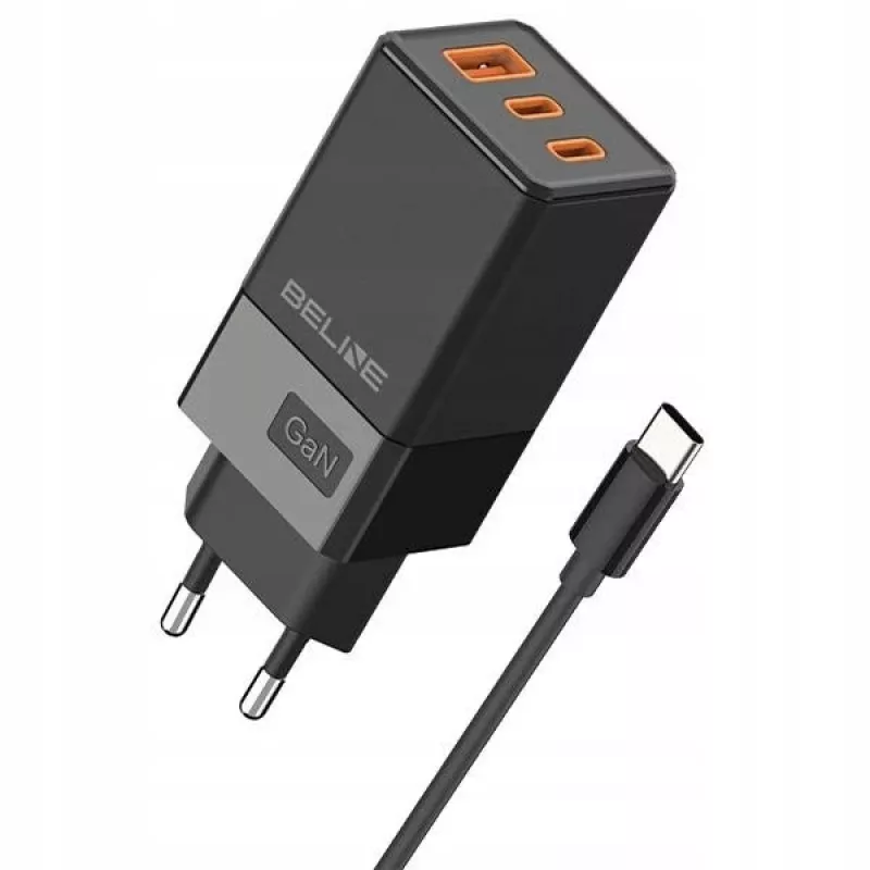 Beline sienas lādētājs 2x USB-C 1x USB-A 65W kabelis USB-C melns/melns PD 3.0