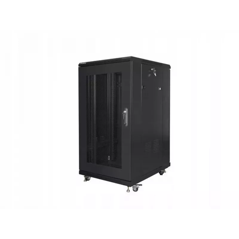Brīvi stāvošs skapis LANBERG FF01-6822-23B 22U, 19 inch sliedes, 1159×600×800 mm, IP20, riteņi, slēdzene, melns