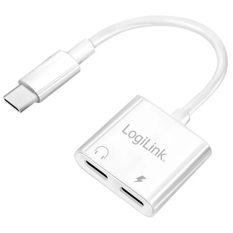 LogiLink USB-C Audio adapteris USB-C/Vīrietis uz 2x USB-C/Sieviete 60W PD balts