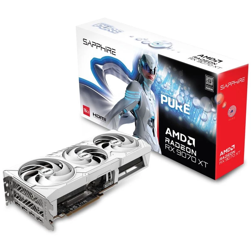 Grafikas karte Sapphire Radeon RX 9070 XT — 16 GB GDDR6, PCIe 5.0, 256-bit, 320 mm, 3-slot, Balta