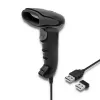 Rokas svītrkodu lasītājs QOLTEC 50868 — 1D/2D lāzera skeneris, USB vads un bezvadu, darba attālums 600 mm, melns
