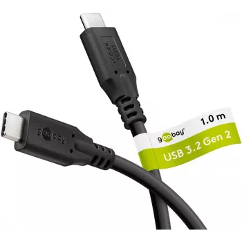 USB-C uz USB-C kabelis 3.2 Gen2, 10 Gbit/s, 1m, melns, Power Delivery 3.0, 100W, 4K 60Hz