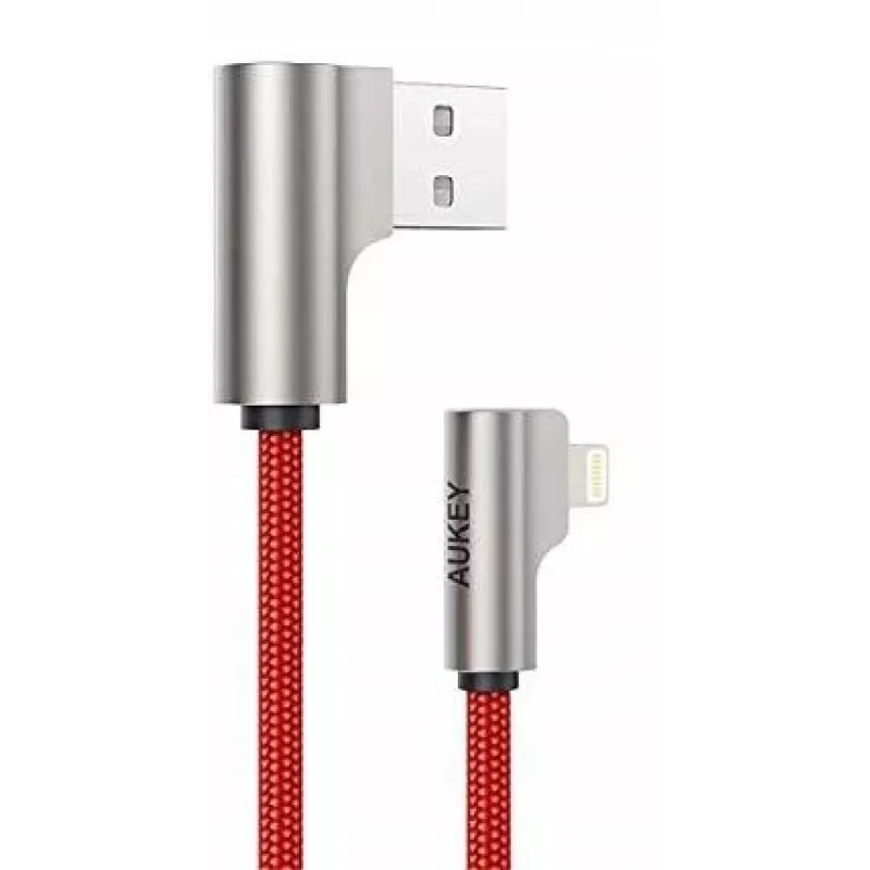 USB–Lightning kabelis Aukey CB-AL01 sarkans — neilona pīts, Lightning savienotājs Apple ierīcēm
