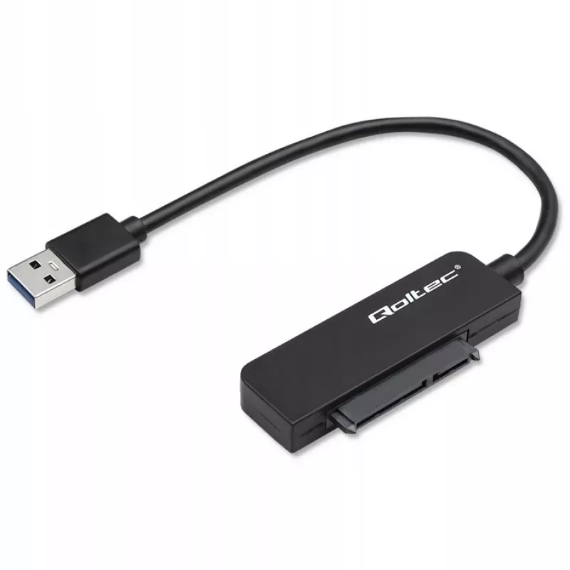 Qoltec 52268 adapteris no SATA uz USB 3.0 2,5" SSD/HDD diskam, 5 Gb/s, līdz 2 TB, melnā krāsā