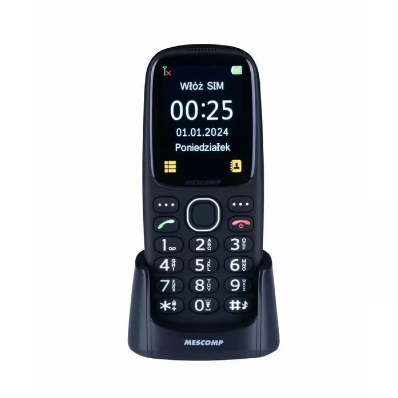 Mobilais telefons Mescomp MT-166 Edgar Elegant, senioriem, 4G, Melns