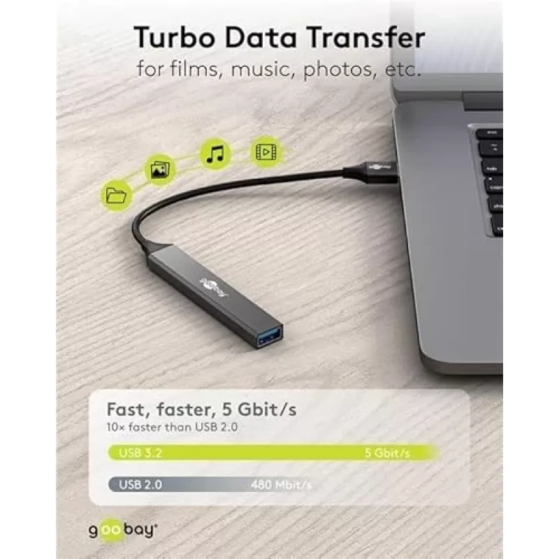 Goobay USB Hubs 74456 4-portu USB-A centrmezgls 5 Gbit/s gaiši pelēks