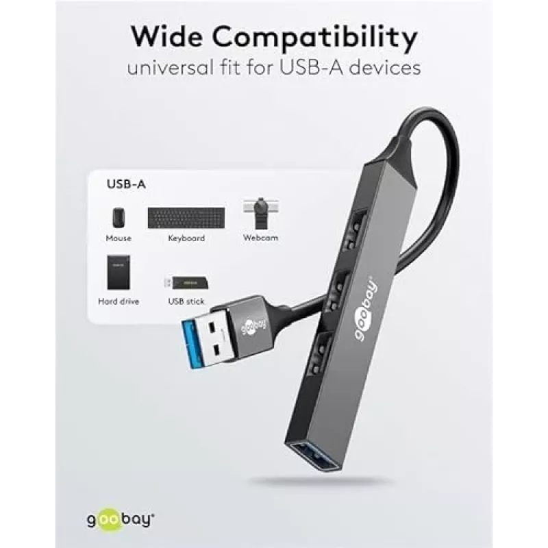 Goobay USB Hubs 74456 4-portu USB-A centrmezgls 5 Gbit/s gaiši pelēks
