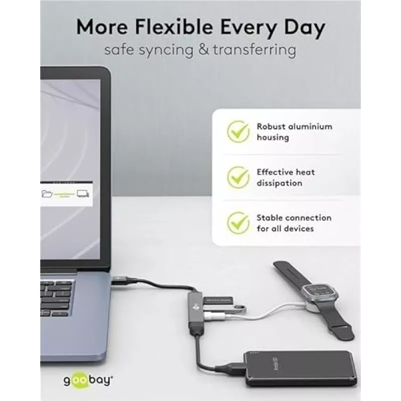 Goobay USB Hubs 74456 4-portu USB-A centrmezgls 5 Gbit/s gaiši pelēks