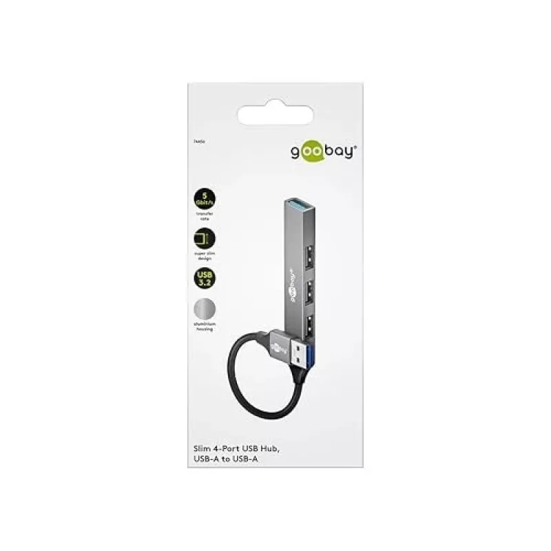 Goobay USB Hubs 74456 4-portu USB-A centrmezgls 5 Gbit/s gaiši pelēks