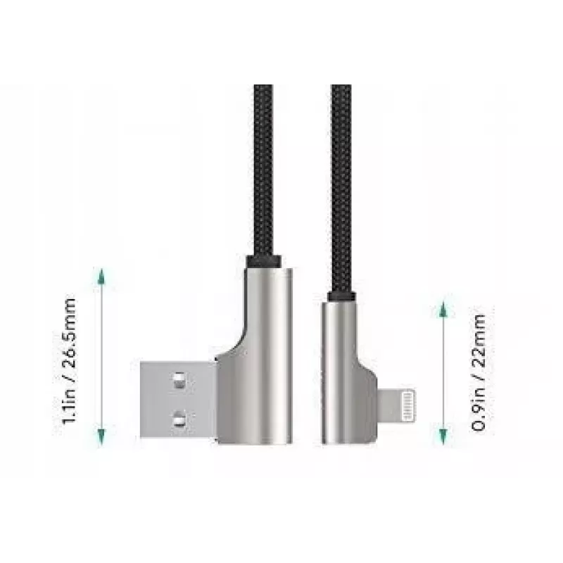 AUKEY CB-AL01 Melns Nylon Pīts USB Lightning Kabelis 2m 90° Leņķa Savienotāji