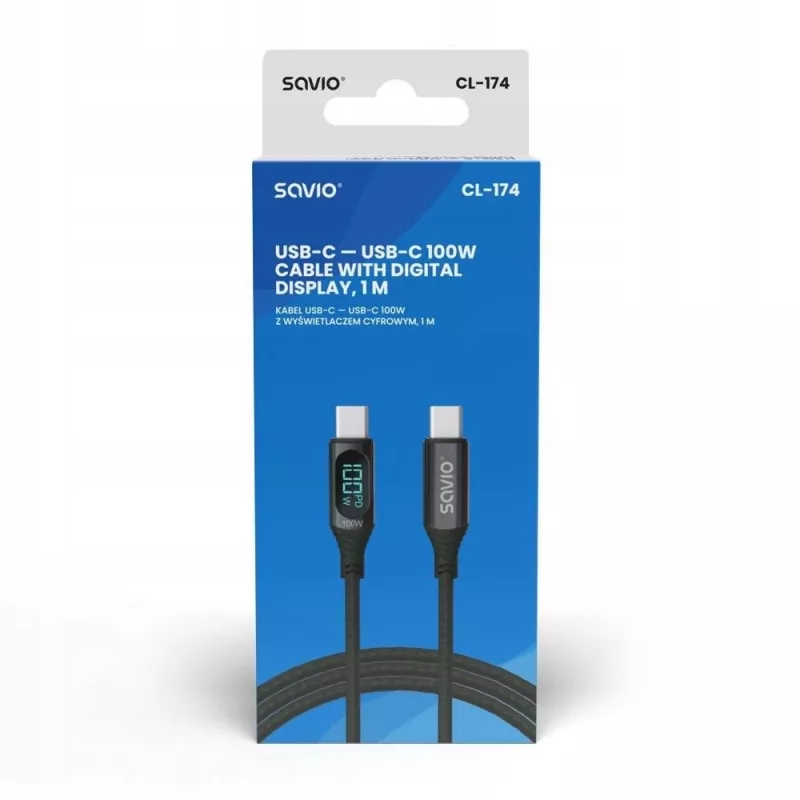 Savio USB-C - USB-C kabelis CL-174 1m melns USB 3.2 Gen 1