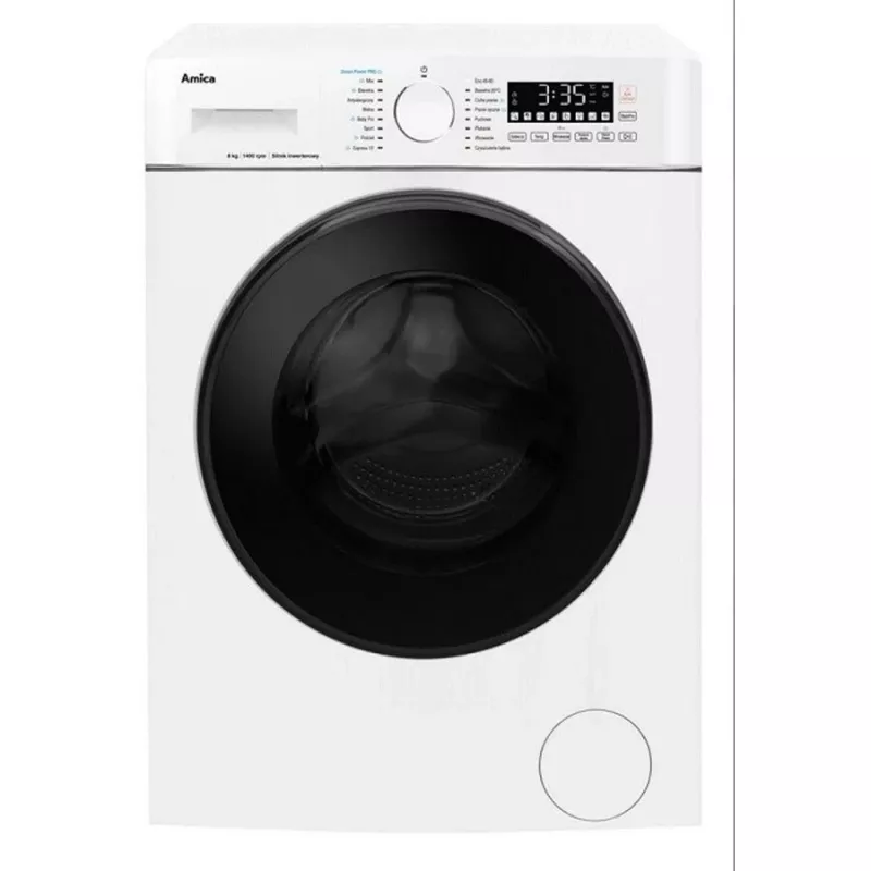 Veļas mašīna Amica, ietilpība 8 kg, energoklase A, 1400 apgr./min, 16 programmas, balta