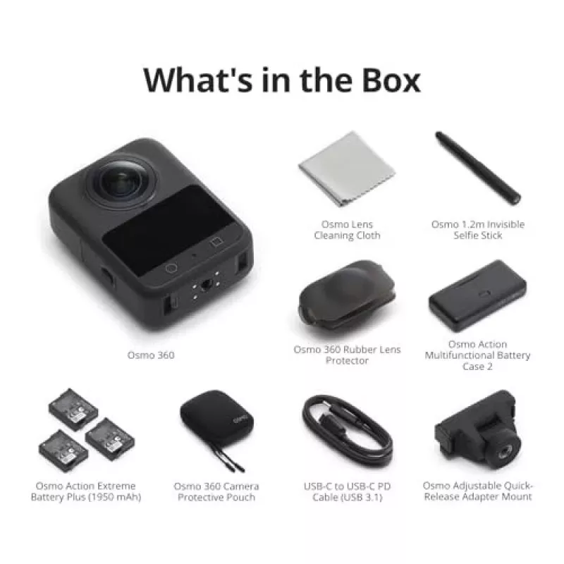 DJI Osmo 360 Adventure Combo CP.OS.00000442 8K 360° darbības kamera, 120 MP, 1/1,1 collu CMOS, 2 collu displejs, 128 GB, Wi-Fi, IP68