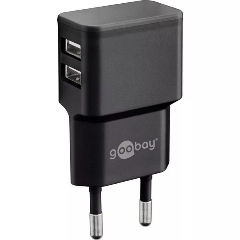 Wentronic goobay Divu USB lādētājs - Barošanas bloks - 12 vati - 2,4 A - 2 izejas porti (USB) - Melns (44951)
