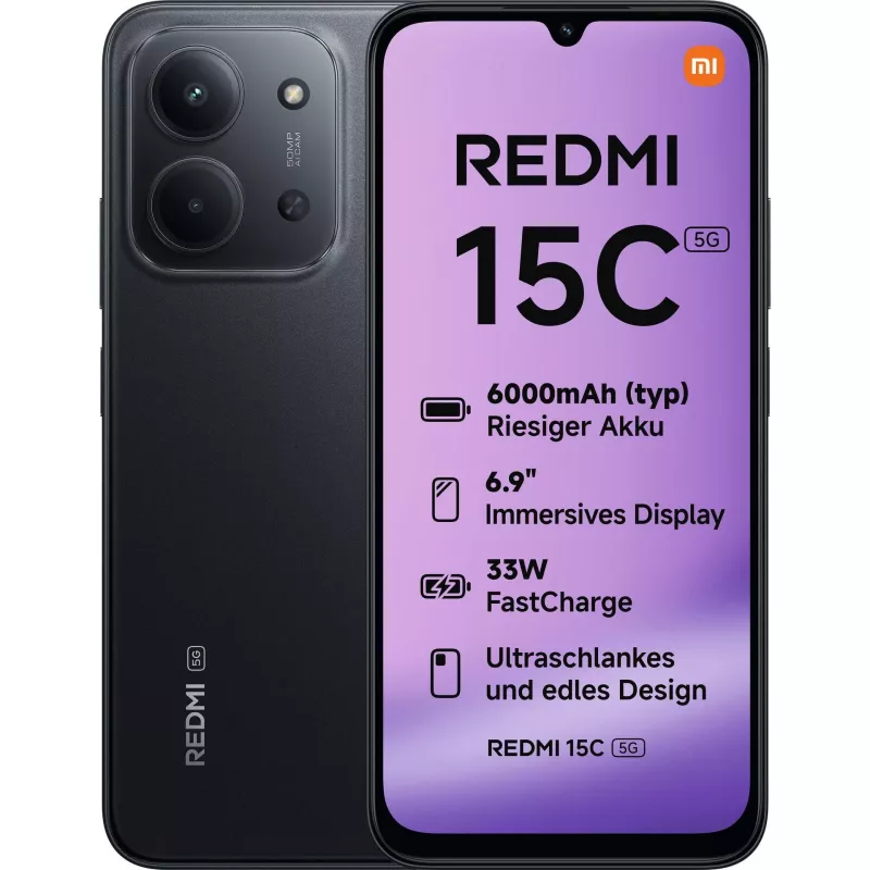 Xiaomi Redmi 15C Midnight Black 6.9 collu IPS LCD 4GB 128GB Dual SIM 5G