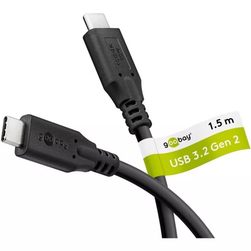 Goobay USB-C kabelis, USB 3.2, 60 W, 10 Gbit/s, Power Delivery, 1,5 m